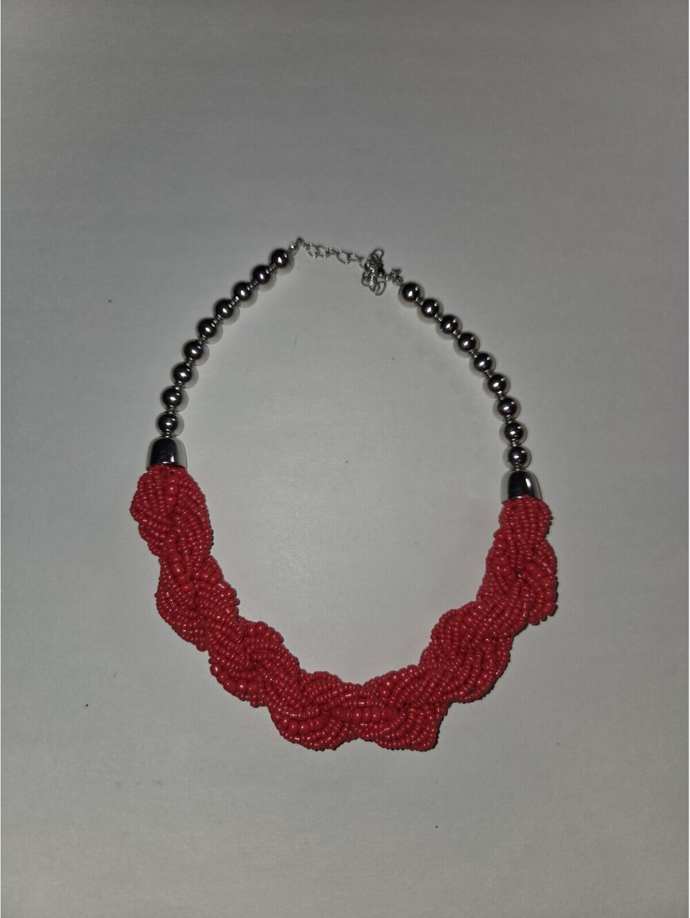 Red Coral Seed Bead Twisted Necklace J1